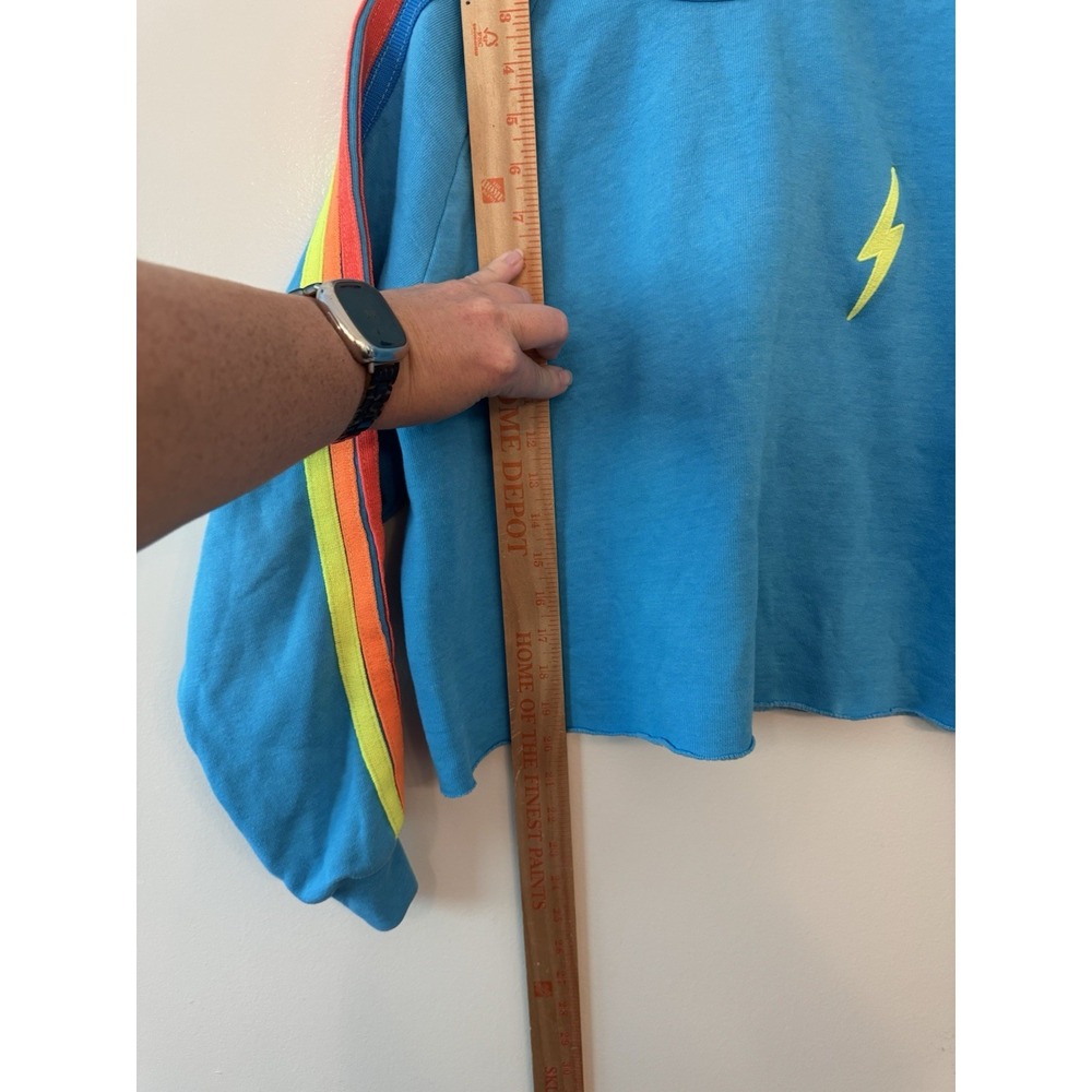 AVIATOR NATION Bolt Crew Neck Cropped Sweatshirt Blue Neon Stripe Women's Large - Picture 8 of 9